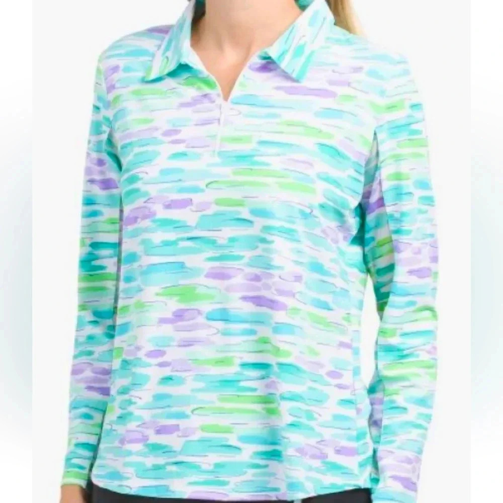 IBKUL DEIRDRE SEAFOAM LONG SLEEVE GOLF POLO SHIRT with Drawstring Sides